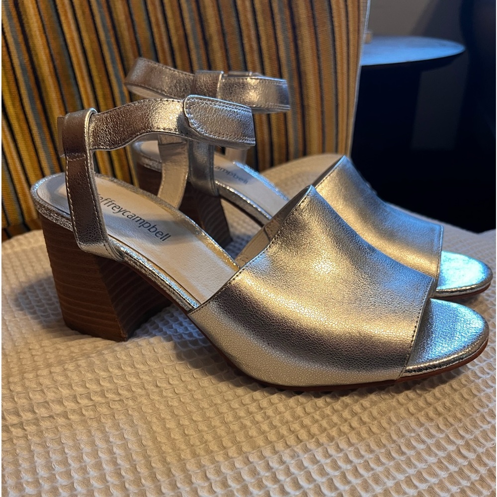 Jeffrey Campbell Silver Leather Sandals with Chunky Heels 9.5